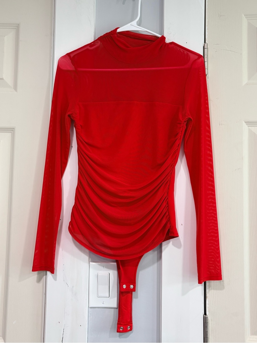 ReoRia Red Long-Sleeve Ruched Bodysuit